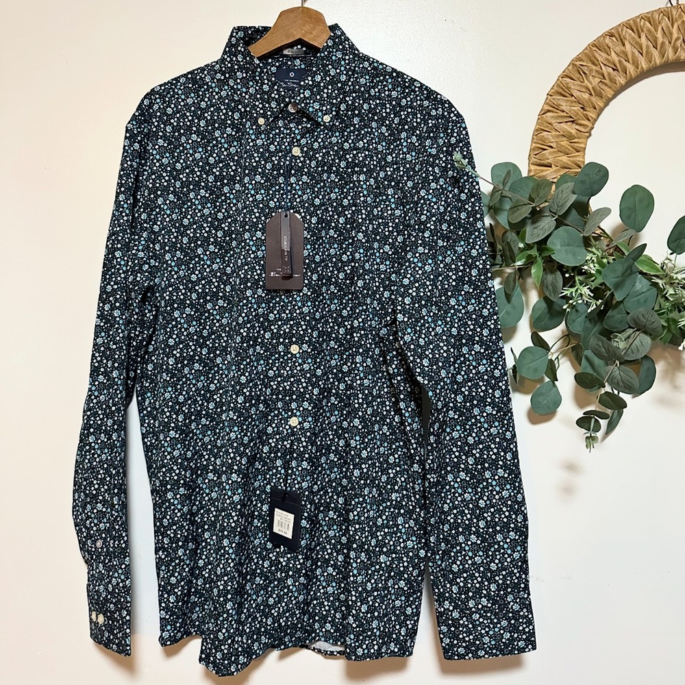 Ben Sherman Black Shirt with Teal and White Floral Design